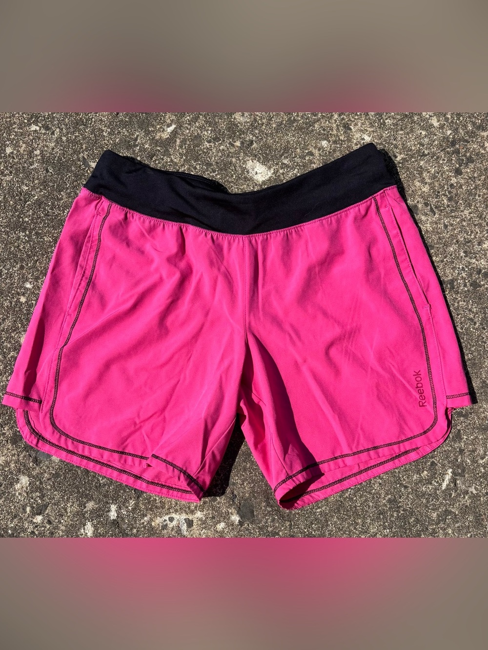 Reebok Women's Bright Pink Active Shorts with Black Waistband